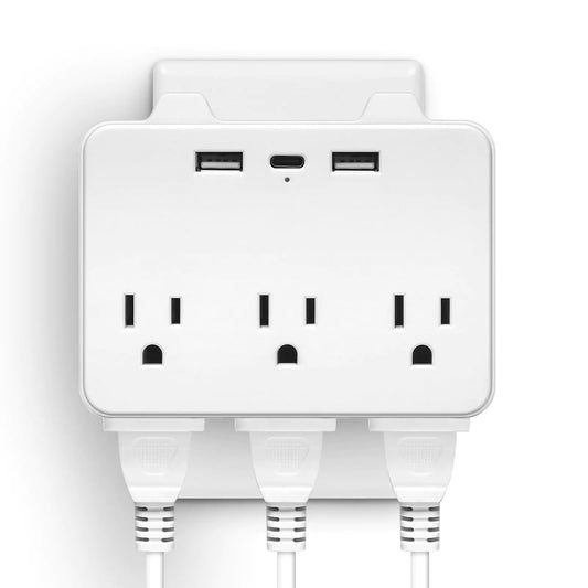 USB Outlet Extender Surge Protector - with Top Phone Holder 6 Outlet Extender with 3 USB Ports (1 C) 2-Sided Multi Plug Outlet Wall Charger Power Strip for Home Travel Office Dorm UL Listed
