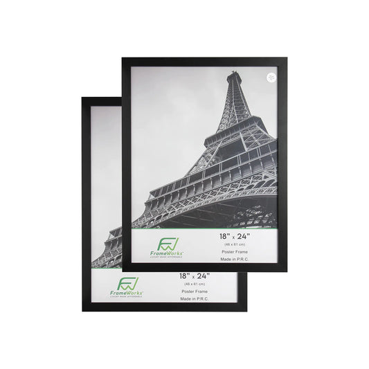 FrameWorks 18”x24” Wooden Poster Frame Classic Black Matte Edged Frames w/Shatterproof Acrylic Glass Photos Posters Prints Wall Decor – Home Office Gallery Display - Black - 2 Pack